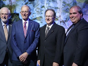 Science North recognized two of Sudbury’s distinguished scientists as Honorary Life Members on Tuesday night. Douglas Hallman, second left, and Amadeo Parissenti, second right, were celebrated at a dinner and ceremony. Gino Donato/The Sudbury Star/Postmedia Network