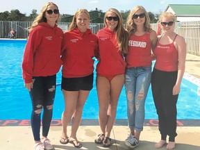 The Lucknow pool is open for business and held its first event on June 15, 2018. Pictured: L-R: Mikayla Dowler, Sarah Alton, Alyssa Wright, Kaitlyn Dowler, Robin Montgomery represent the Lucknow pool staff and look forward to another busy summer season.