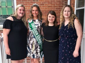 Last year's Dresden Fair ambassador Tylene Gall, second from right, poses with the three candidates for the Dresden Fair ambassador, from left to right, MacKenzie Sewell, Erin Wilbur and Lilla McFadden. The three candidates were interviewed by a panel of judges and made speeches, both prepared and impromptu, at Ambassador Night held at St. Andrews Presbyterian Church on Tuesday, June 12. The ambassador will be named during the opening night of the Dresden Fair, which will take place from July 27-29.