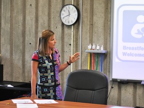 Marnie Van Vlymen, program manager of infant and child health at the Chatham-Kent Public Health Unit, gives a presentation on the Baby Friendly Initiative during a Chatham-Kent Board of Health meeting on Wednesday. Tom Morrison/Chatham This Week