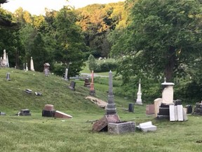 Vandalism at Glenwood cemetery in Picton. 
credit Tammy Bryant via Facebook