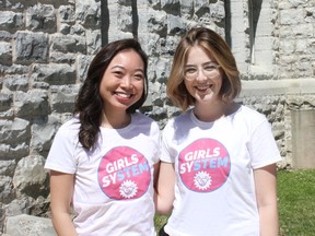 Girls sySTEM Mentorship Program founder Kathryn Hong and Community Director Caleigh Matheson on Queen's University campus ahead of Saturday's STEMist Fair. (Brigid Goulem/For The Whig-Standard)