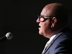 Greater Sudbury Mayor Brian Bigger delivers the State of the City address at the Greater Sudbury Chamber of Commerce luncheon in Sudbury, Ont. on Thursday June 21, 2018. John Lappa/Sudbury Star/Postmedia Network