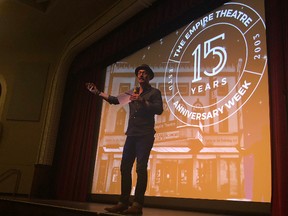 BRUCE BELL/THE INTELLIGENCER
Empire Theatre owner Mark Rashotte announced the lineup on Monday evening for the facility’s 15 anniversary  Sept. 10-15.