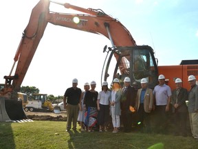 Volunteers, donors and dignitaries gathered at the site of the future Stratford Perth Rotary Hospice Thursday evening for its official ground-breaking ceremony. (Galen Simmons/The Beacon Herald)