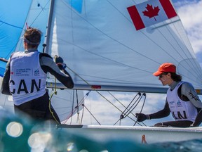Sailing Energy, World Sailing
Kingston’s Arie Moffat, left, and Pat Wilson are seen sailing in the 420 class at the Youth world championships. They have moved up to a 49er this year.