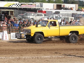The 19th Annual Dungannon Super Pull brought out the crowds once again June 15-16, 2018 for one of the most exciting years to date. The event in memory of Mike Pentland has grown into one of the largest pull events in Huron County and is host to some unique features that make it a one of a kind experience for the entire area. The definition of pure 'horsepower' was seen during the main event which saw a long list of competitors in specialized categories through out the night of Saturday June 16, 2018. A 'Twin Track' with trucks and tractors pulling at the same time sets the Dungannon Super Pull a part from other pulling events and makes for non-stop pulling action the entire time. Pictured: It was a high quality performance by super powered trucks during the 19th Annual Dungannon Super Pull June 15-16, 2018. (Ryan Berry/ Kincardine News and Lucknow Sentinel)