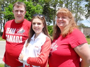 Katie Hellewell, 15, of Waterford, left for Spain on Thursday to compete in the World Cup of Dance. Accompanying Hellewell are parents John Dellaire and Stacy Hellewell. MONTE SONNENBERG / SIMCOE REFORMER