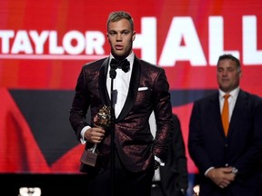 Taylor Hall of the New Jersey Devils accepts the Hart Trophy given to the most valuable player to his team onstage at the 2018 NHL Awards presented by Hulu at The Joint inside the Hard Rock Hotel & Casino on June 20, 2018 in Las Vegas, Nevada. (Photo by Ethan Miller/Getty Images