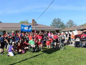 Athletes and supporters getting ready to commence the 2018 Torch Run from the Wingham OPP Detachment. (Contributed photo)