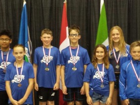 Seven Olympians earned aggregate medals at the recent invitational meet in Sherwood Park. (Supplied)