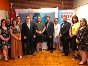 Nipissing-Timiskaming MP Anthony Rota makes a funding announcement Friday surrounded by the staff of MetricAid at the company's North Bay office.
Facebook Photo
