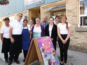 Family members connected to the Maria’s Wok N Dine posed for a photo just after the grand opening last week. From left to right, Henry Lopez, John Staffen,Maria Staffen, Barb Stokes,Shirley Staffen, Dennis Duquette, Carol Duquette, Luanne Mc Gregor, Lian Hill.(Shaun Gregory/Huron Expositor)