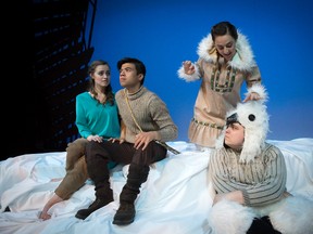 Opera Nuova's new production of The Arctic Flute, a 're-imagining' of Mozart's The Magic Flute, has two shows remaining at Festival Place. Left to right: Elena Howard-Scott (Pamina), Mishael Eusebio (Tamino), Karen Santos (Papagena), and Noah Grove (Papageno).

Photo Supplied