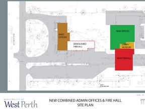 This conceptual drawing, showing where a new municipal office and fire hall would be located if one were to be built for $6 million, was on display at the open house held June 19.