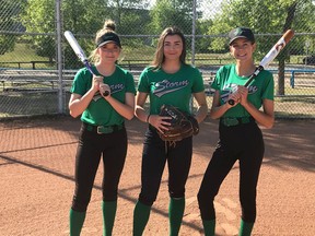 Sherwood Park players Kate Talaga, Georgia Bowman and Autumn Cole will represent Alberta on a softball exchange program in Japan later this summer. Photo Supplied