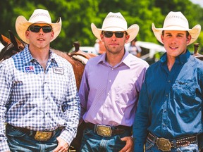 Steer wrestlers scheduled to compete this weekend at the Mitchell Pro Rodeo are Tim Kemp (left), originally from Staffa; Matt DeWetering, who hails from Kinkora; and Tom Smith, of Mitchell. EMILY GETHKE PHOTO