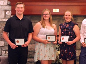 Among athletes honoured at Pauline Johson Collegiate's annual athletic awards banquet are Toren Burr (left), Meaghan Green, Emma Burr and Evan Smith. (Submitted Photo)