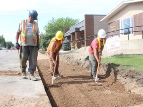 The major sidewalk refurbishing project has begun on Main Street in Melfort, crews were busy on Thursday, June 21 preparing the dirt for the sidewalks after the old ones were removed earlier in the week.