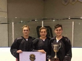 (L to R) Kale Amundrud, NIck Chokan and Tyson McKee were members of the Prince Albert Predators who won the Golden Lacrosse League Junior Title on Saturday, June 23. The Predators swept the Regina Rampage winning Game 1 by a score of 9-4 on Friday, June 22 and completing the sweep with a 7-3 win on Saturday, June 23.