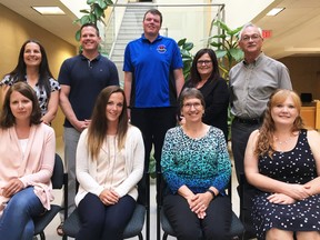 Darlene Longmire, (front right), a veteran volunteer with the Saugeen District Secondary School Family of Schools was honoured with an Award of Excellence for her stellar volunteering at Ecole Port Elgin Saugeen Central School by the Bluewater District School Board that presented Awards of Excellence to deserving recipients June 19 at the Chesley Board office.