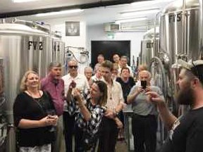 Brewer Curt Thomas (right), of the Outlaw Brew Co.  showed visiting Croatian Rotarians the brewery's Southampton facility during a June 15-17 visit. Steve Cornwell
