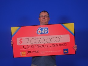 Albert Maracle of Deseronto is celebrating after winning $7 million in the June 16 Lotto 6/49 draw. Since its launch in June 1982, Ontario Lotto 6/49 players have won more than $12.2 billion, including 1,356 jackpot wins and 242 guaranteed $1 million prize draws. The winning ticket was purchased at IDA on Main Street in Deseronto.
