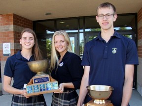 St. Mike's senior Athletes of the Year, from left: Joanna Van De Walle, Mia Valcke, Kevin Rops. Cory Smith/The Beacon Herald