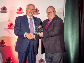 NOJHL commissioner Robert Mazzuca received the OHF President’s Award at the OHF awards banquet. Photo supplied