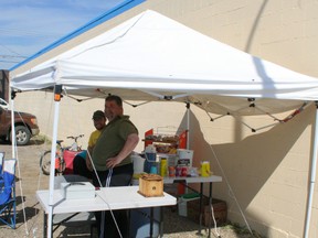 Angus Mullen and Scott Perkins were running a snack tent June 20 beside the former Video Store on Main Street as a fundraiser for the Fairview Alliance Church building fund. The church is putting up a new building in the east end of town near OK Tire. Coincidentally, Mullen said he is hoping to start up a food truck in Fairview selling Donairs.