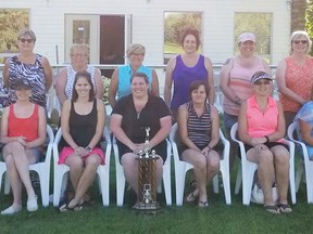 The Fairview Ladies Open, sponsored by the Jewellery Box and Giftware started off early Saturday morning. At the end of the day, the tournament Winners were:L to R - (sitting) Flight Champions 1st Flight - Suzanne Lawson, 2nd Flight - Karla MacLeod, 3rd Flight - Cara Banach, 4th Flight - Brooke Prince, Champion - Candice Coulombe, 5th Flight - Lena Lythgoe, 6th Flight - Bev Grotkowski, 7th Flight - Sharry Layton, 8th Flight - Kerry Wiebe, and L to R - (Standing) second place: 1st Flight - Cindy Bjorklund 2nd Flight -Linda McCrae, 3rd Flight - Wilda Stranaghan, 4th Flight - Pauline Broddle, Champion - Darlene Van Nieuwkerk, 5th Flight - Denise Ruecker, 6th Flight - Monica Longard, 7th Flight - Doreen Sharkey, 8th Flight - Melinda Trudel.
The diamond ring draw was won by Lynette Schultz of Hines Creek.