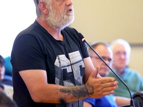 Scott Drader made an unscheduled deputation during a meeting of Greater Napanee town council on Tuesday. He wants the town to allow him to house 15 homeless people on his property, despite zoning bylaws that say he cannot. (Meghan Balogh/The Whig-Standard)