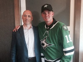 Sudbury-based player agent Adrian Gedye, Ontario representative for Uptown Hockey Inc., poses for a photo with Ty Dellandrea, an Uptown Cllient and first-round pick of the Dallas Stars in the NHL Entry Draft this past weekend. Photo supplied