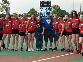 The Windsor U16 Lady Expos, whose roster has eight Chatham-Kent players, help Miracle League of Amherstburg baseball players in Amherstburg, Ont., on Saturday, June 23, 2018. (Contributed Photo)