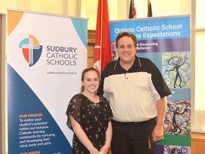 Kira Gouchie has been announced as the Sudbury Catholic District School Board student trustee for the 2018-2019 school year. Michael Bellmore, school board chairperson, was on hand to congratulate her. Supplied photo