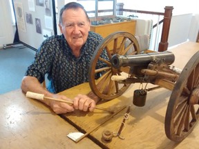 Jon Mansell built a scale-model British cannon. It is the replica of a weapon that helped defend today's Canada and is now on display at Elgin Military Museum. (Eric Bunnell/Times-Journal)