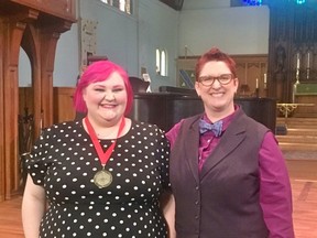 Chloe Weir, left, and open voice adjudicator Vicki St. Pierre were at the Ontario Music Festivals Association finals in Hamilton earlier this month. Weir finished first and advanced to nationals. Handout/Stratford Beacon Herald/Postmedia Network