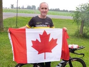 Proudly representing his country later this week at the International Triathlon Union (ITU) Multisport Championship Festival in Denmark is Mitchell’s Simon Aldridge. The 47-year-old native of England has dual citizenship and is proud to wear the red and white of Canada. ANDY BADER/MITCHELL ADVOCATE