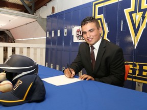 Andrew Gorman has committed to Glen Oaks Community College in Centreville, Mich., by signing his letter of intent at the Baseball Academy in Sudbury, Ont. on Friday June 29, 2018. John Lappa/Sudbury Star/Postmedia Network