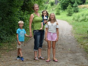 Supplied photo
Debut novelist Jennifer Farquhar and her children enjoying a quiet moment on the trail behind their home in Kitchener. She’ll be in Little Current on Canada Day, and July 4 on The William Ramsey in Sudbury.