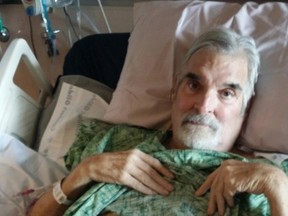 Tom Patterson is shown in hospital with aphage therapy catheter in a handout photo after contracting a deadly multi-drug resistant infection. Patterson had phage therapy to help save his life. THE CANADIAN PRESS