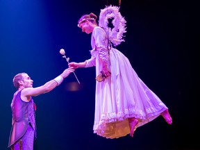 Montreal-based acrobat Marie Christine Menard-Bergeron is on the right in this photo from the 2018 Cirque du Soleil touring production of Corteo. (Supplied Photo