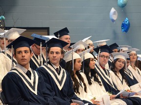 The Class of 2018 for École St. Joseph School waits to receive their high school diplomas on June 29. (Peter Shokeir | Whitecourt Star)