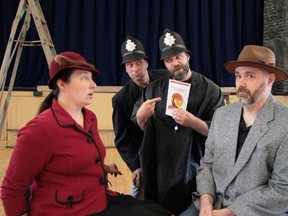 Natalie Robitaille (left), Chris Darroch, Steve Burley and Keith Barker star in "The 39 Steps" opening July 5 at the Bruce County Playhouse in Southampton. Steve Cornwell