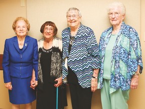 The Vulcan Lionettes celebrated 65 years at the Vulcan Lodge Hall June 25. From left, Vulcan Lionette charter members Lola Findlay and Rose Munro-Graham, and long-serving members Ruth Richardson and Mo Pickersgill. Missing are charter member Freda Jones and long-serving member Alice Murray-Graham.