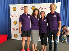 4 Wing Cold Lake runners racing at the 2018 CAF Running Nationals (from left to right): Capt. Matt Setlack, Capt. Marie-Michèle Siu, Maj. Alana Cadieux and Sgt. George Beatteay.