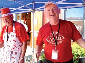 Tillsonburg Councillor Brian Stephenson, right, was celebrating Canada's 150th last year at the Station Arts Centre, making pancakes as he did every Canada Day. Tillsonburg's Citizen of the Year in 2001, Stephenson, age 67, passed away suddenly, but peacefully, on Friday.