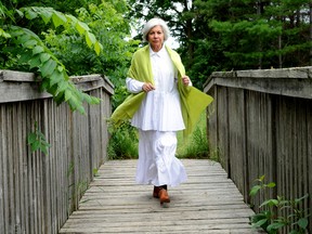 Actor Elizabeth Durand, as journalist Flora MacDonald Denison, at Fanshawe Pioneer Village where she’ll be a part of AlvegoRoot Theatre’s production of Welcome to Bon Echo. CHRIS MONTANINI\LONDONER