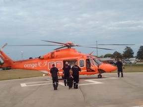 Ornge air ambulance responded to Turkey Point on Tuesday afternoon to transport a 17-year-old teen to hospital. The teen suffered serious injuries when he was thrown from a personal watercraft. Norfolk OPP/Twitter photo