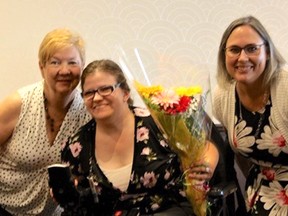 Sabrina Guillotte, a volunteer with Chatham-Kent Hospice, centre, received the June Callwood Outstanding Achievement Award for Volunteerism at the 2018 Hospice Palliative Care Ontario annual conference. She is shown here with Lyn Rush, CK Hospice board chair and past award recipient, left, and Melanie Watson, CK Hospice volunteer coordinator. Handout/Postmedia Network